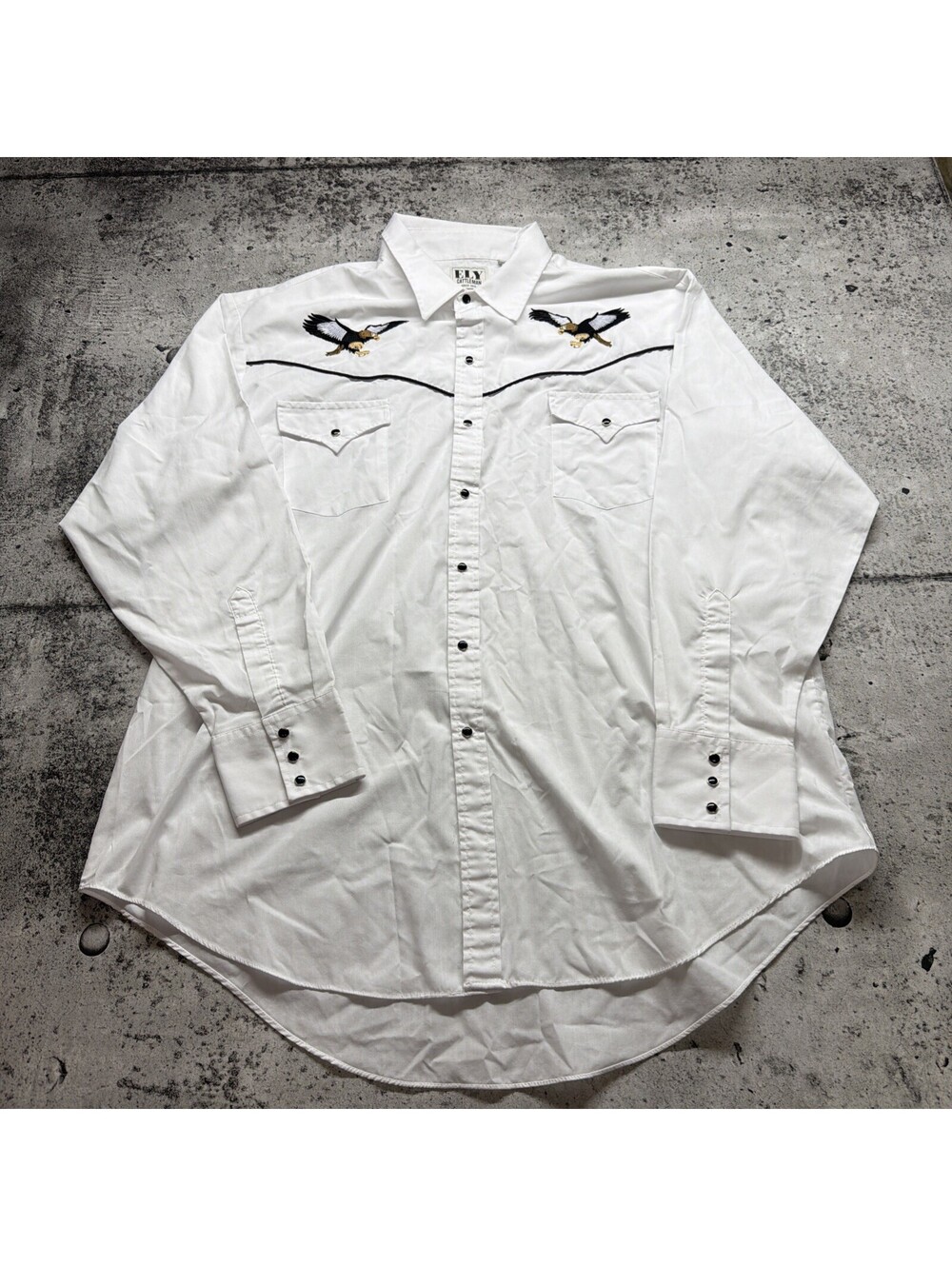 Ely Cattleman Mens White Eagle Embroidered Western Peral Snap Button Shirt XXL